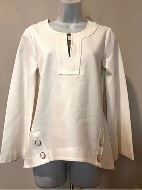 $375 CARLISLE COLLECTION ALABASTER Flared Long Sleeve Tunic Top Button Accent 2